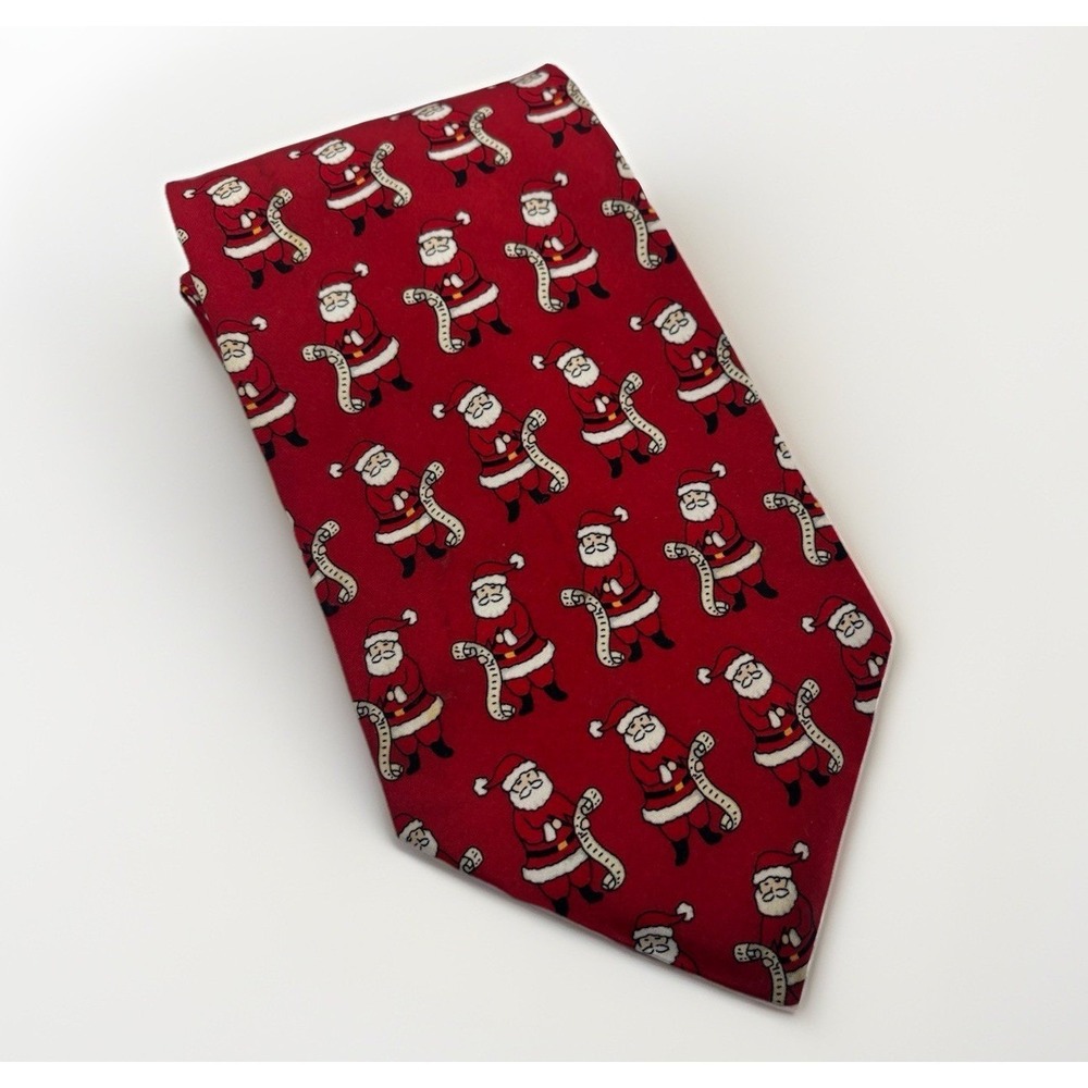 🎄 Noel Christmas‎ Tie Santa's List Necktie | Santa Red Holiday | 100% Silk USA